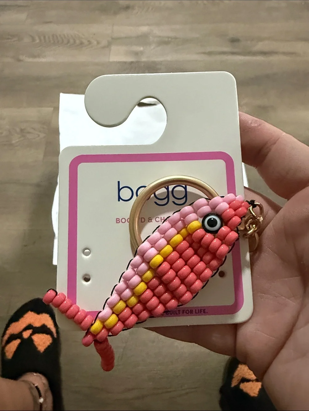 BOGG BAG Pink Beaded Fish Key & Card Holder Charm